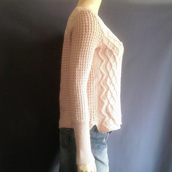 Free People Cream Lace Neckline Cabled Cropped Sweater M - Picture 7 of 11